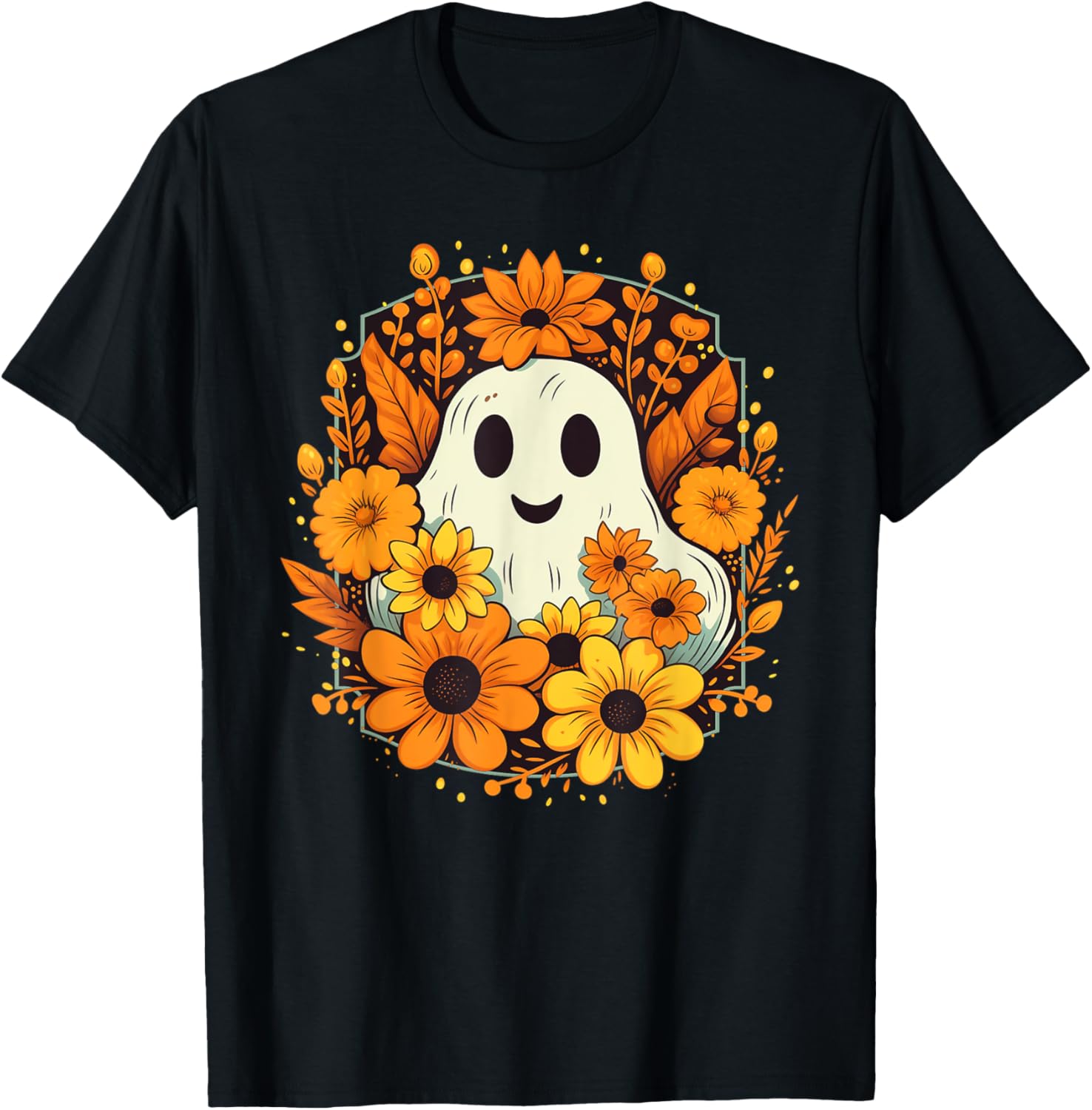 Floral Ghost Halloween Cute Ghost With Flower Funny Gifts T-Shirt