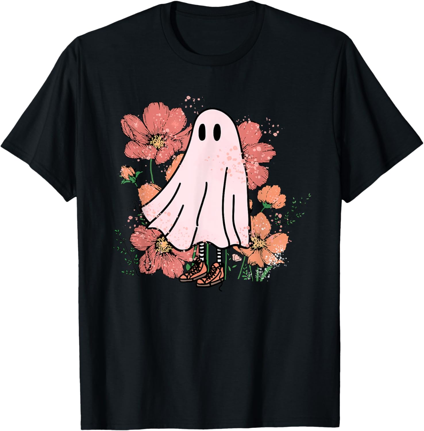 Floral Ghost Halloween Spooky Season Ghost Flower T-Shirt