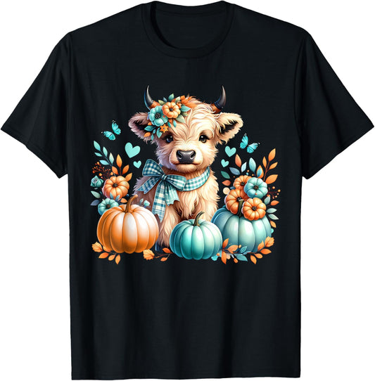 Fall Baby Highland Cow Spooky Season Autumn Cow T-Shirt