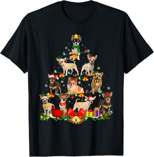 Dog Lover Chihuahua Tree Christmas Light Xmas Pajama T-Shirt for Men Women Kids