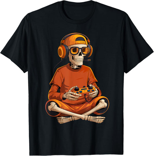 Funny Skeleton Video Game Gaming Gamer Halloween Boys Men T-Shirt