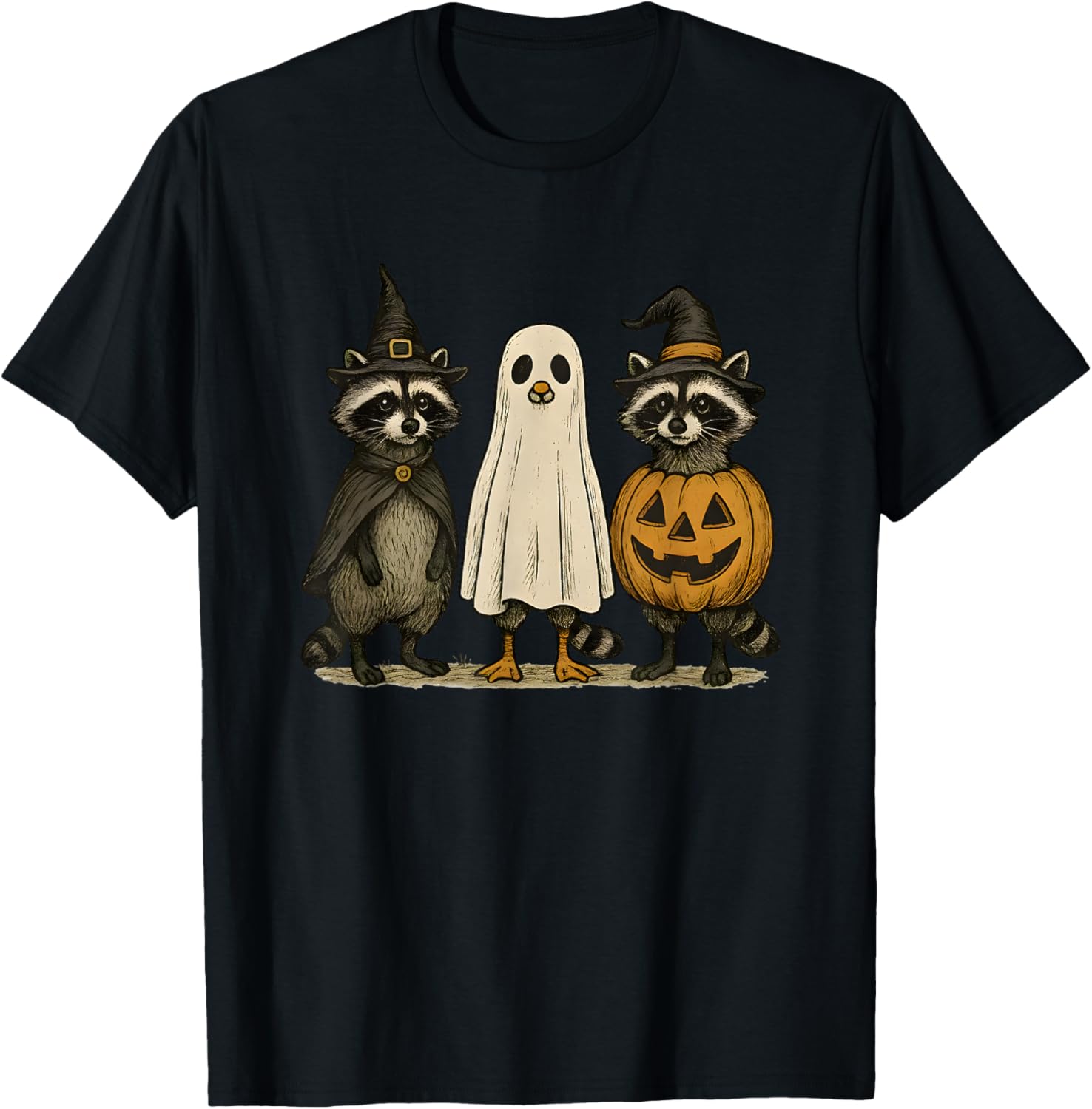 Feral Boo Ghost Racoon Halloween Costume Spooky Season Funny T-Shirt