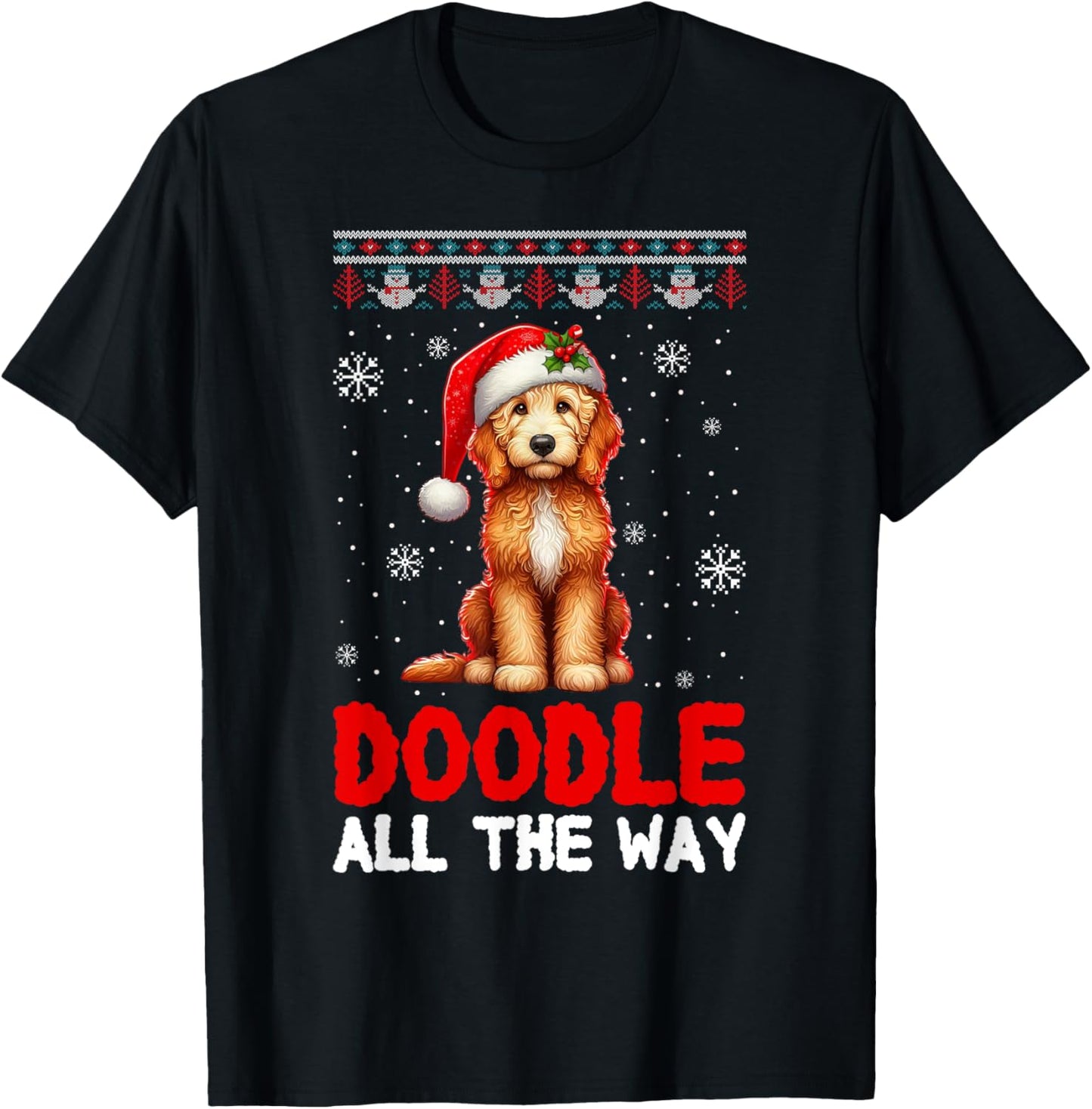 Doodle All The Way Funny Goldendoodle Santa Hat Christmas T-Shirt