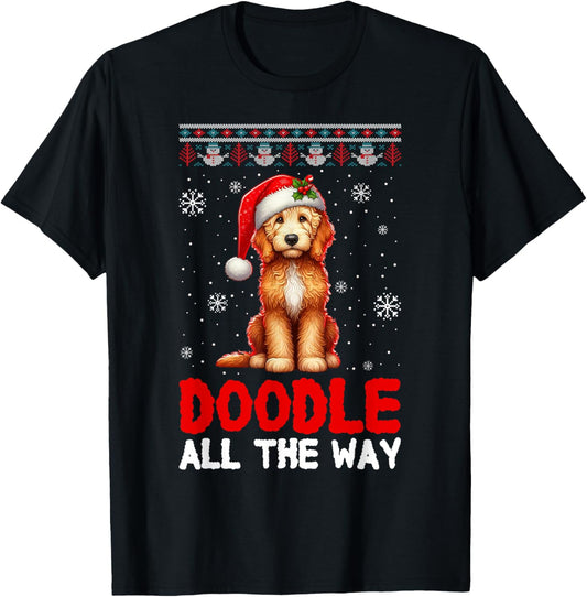 Doodle All The Way Funny Goldendoodle Santa Hat Christmas T-Shirt
