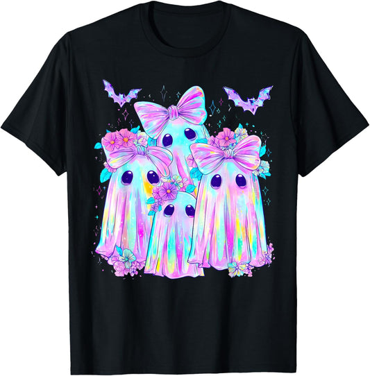 Funny Ghost Coquette Bow Flower Spooky Season Halloween T-Shirt