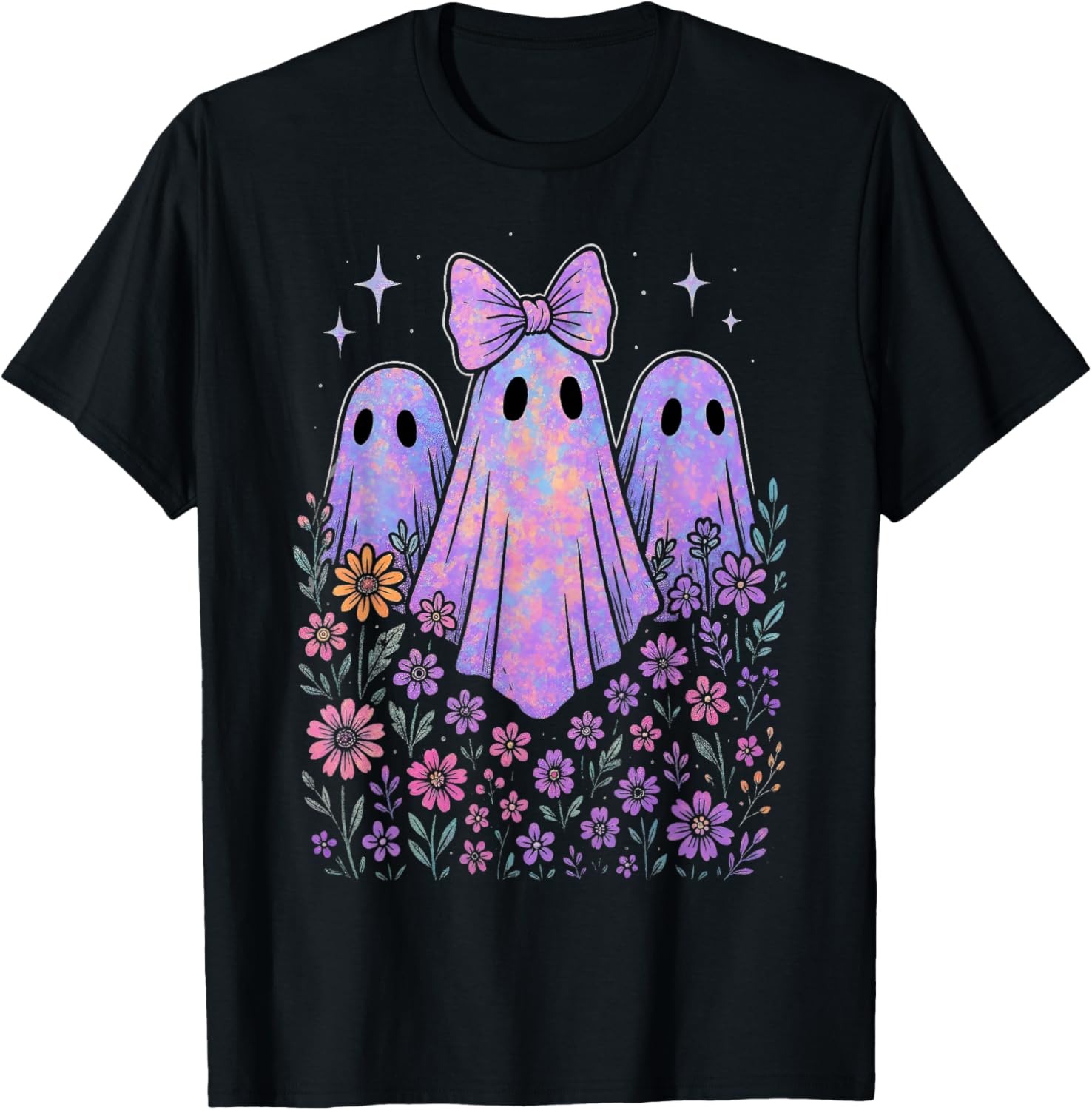 Funny Ghost Coquette Bow Wildflower Spooky Season Halloween T-Shirt
