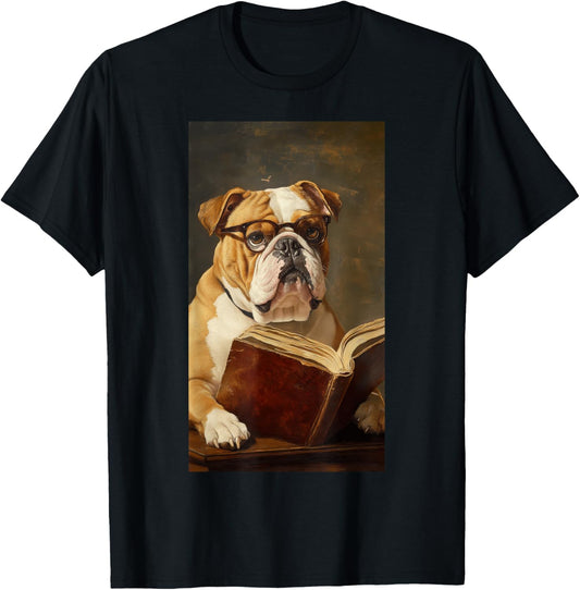English Bulldog Renaissance Reading Vintage T-Shirt for Men Women