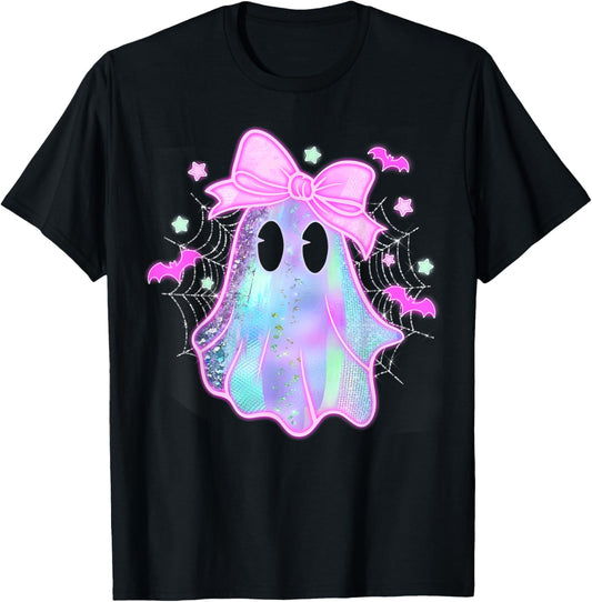 Funny Ghost Coquette Bow Bats Spooky Season Happy Halloween T-Shirt