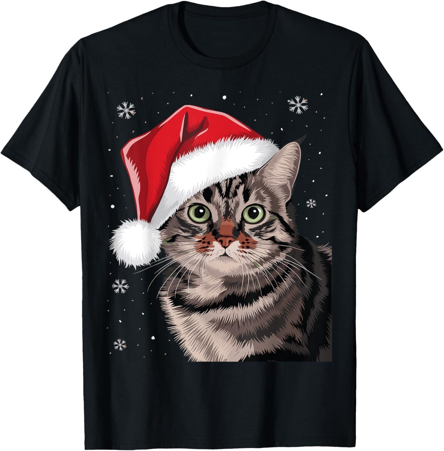 Festive Christmas Cat with Santa Hat T-Shirt