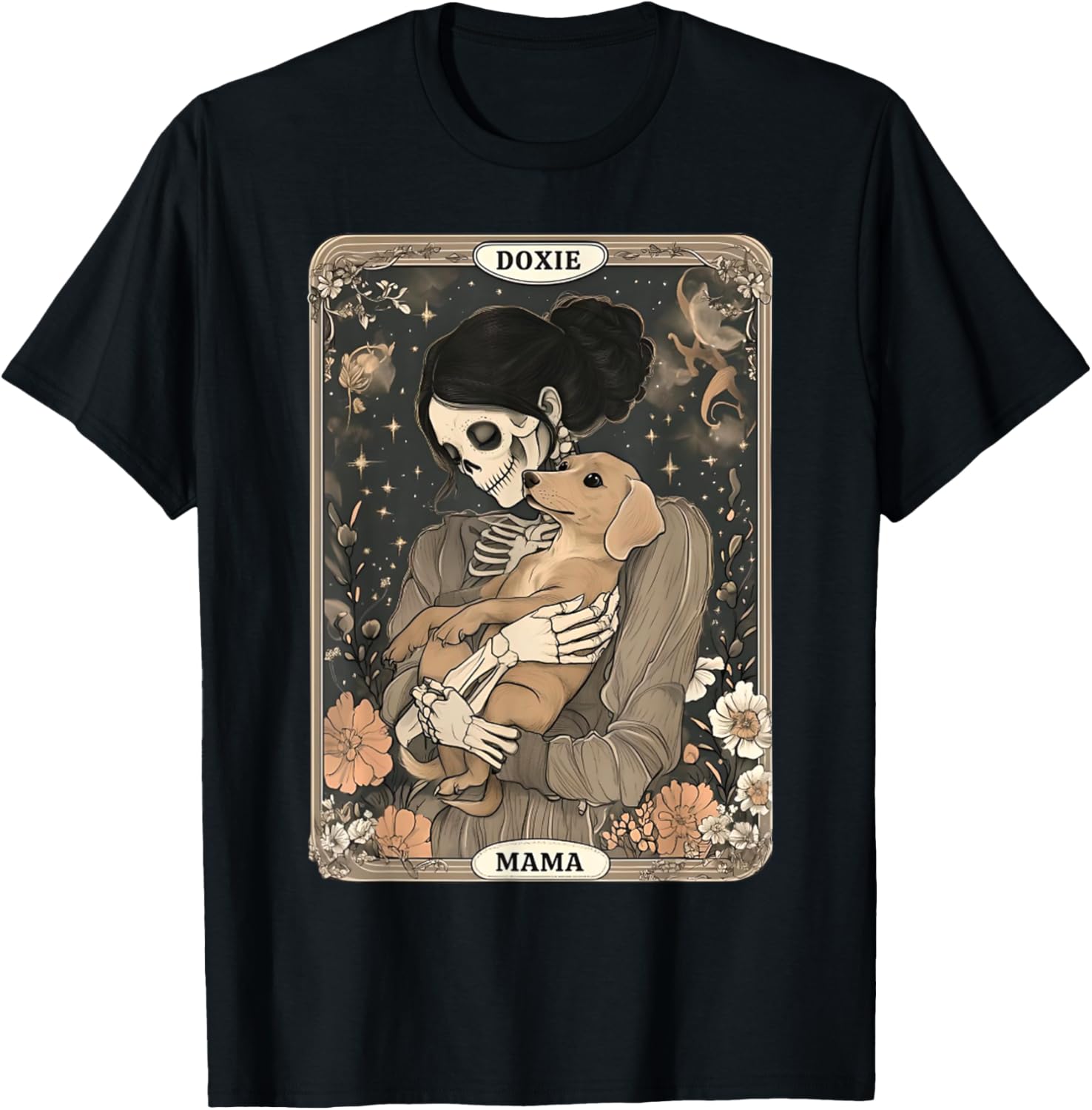 Doxie Mama Skeleton Tarot Card Art Vintage Dachshund Dog Mom T-Shirt