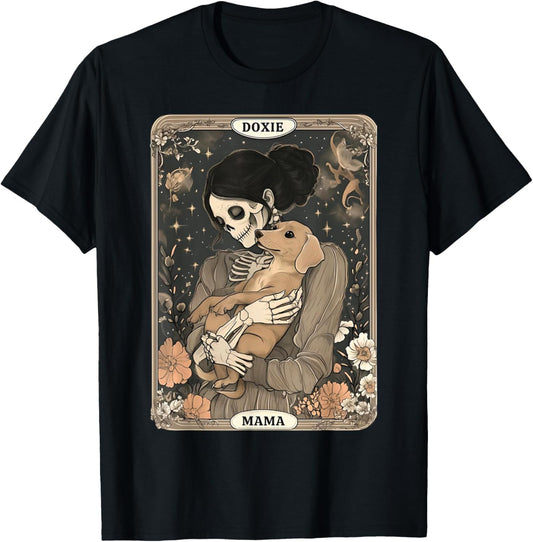 Doxie Mama Skeleton Tarot Card Art Vintage Dachshund Dog Mom T-Shirt