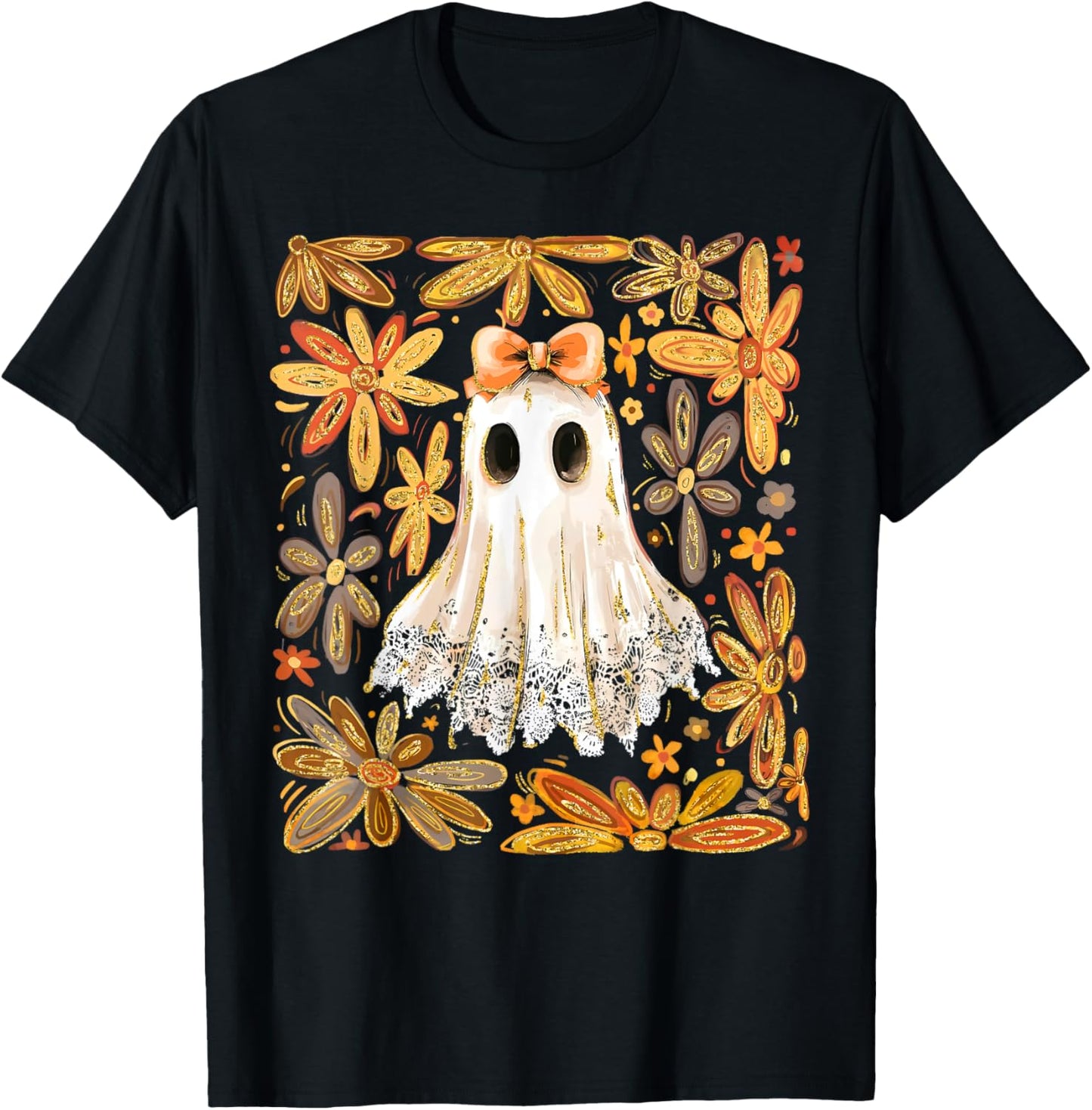 Funny Ghost Coquette Bow Halloween Wildflower Spooky Season T-Shirt