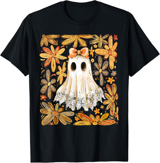 Funny Ghost Coquette Bow Halloween Wildflower Spooky Season T-Shirt