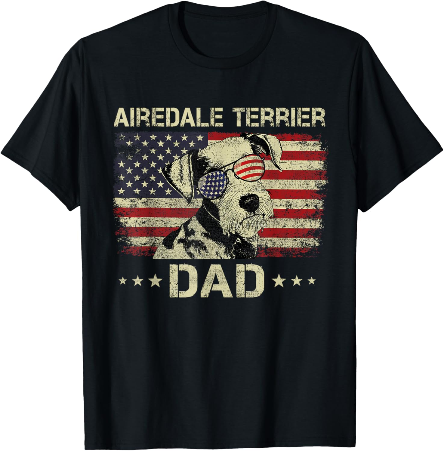 Airedale Terrier Dad Dog Lovers American Flag 4th Of July T-Shirt