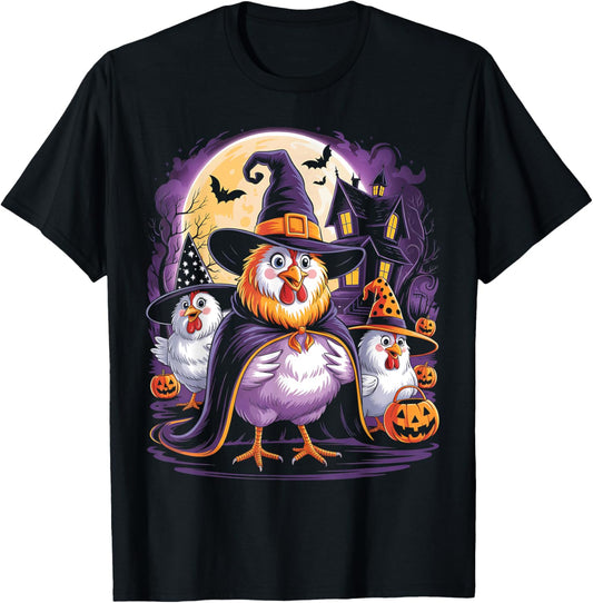Farmer Funny Halloween Chickens Witch Spooky Season T-Shirt