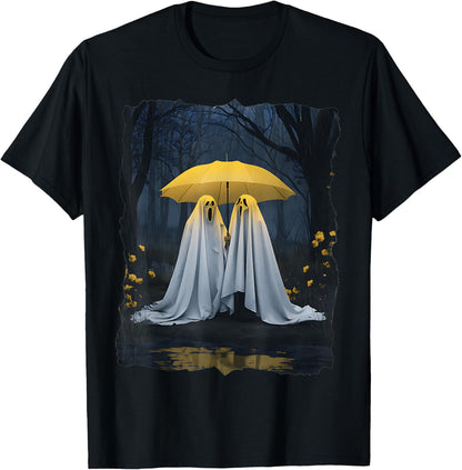 Floral Ghost Holds Umbrella Couple Spooky Season Women Men T-Shirt
