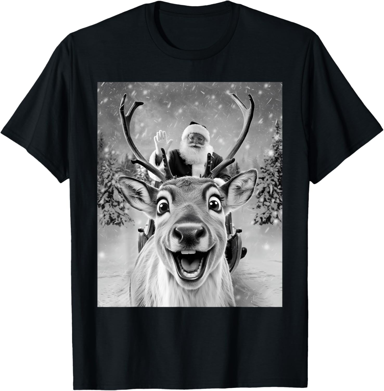 Funny Reindeer Selfie Santa Christmas Gifts Men Women Kid T-Shirt