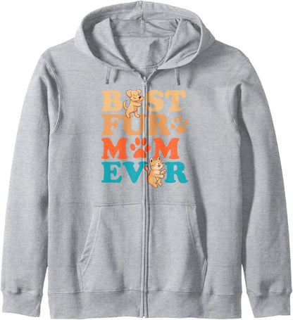 Dog Mom and Cat Mom Mothers Day Cat Dog Lover Fur Mom Mama Zip Hoodie