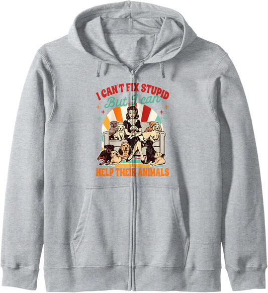 Dog Rescue I Can't Fix Stupid But I Can Help Their Animals Zip Hoodie