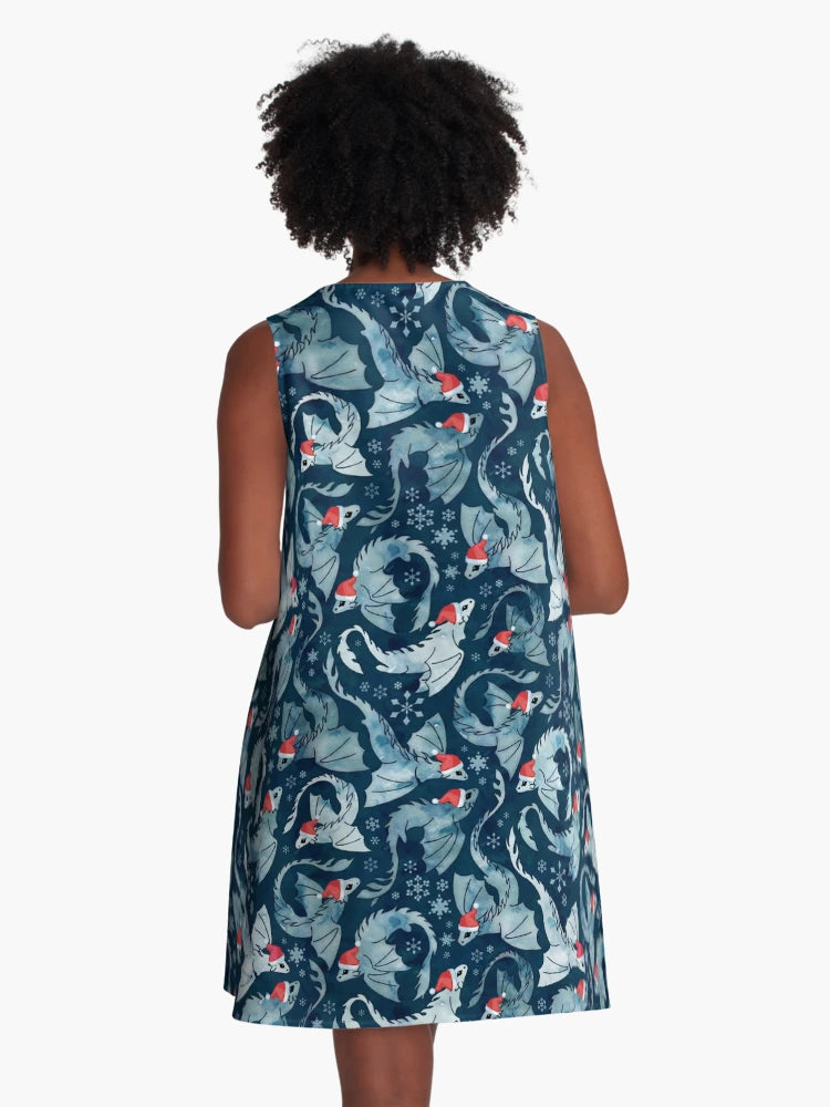 Dragon fire dark blue Christmas snowflake