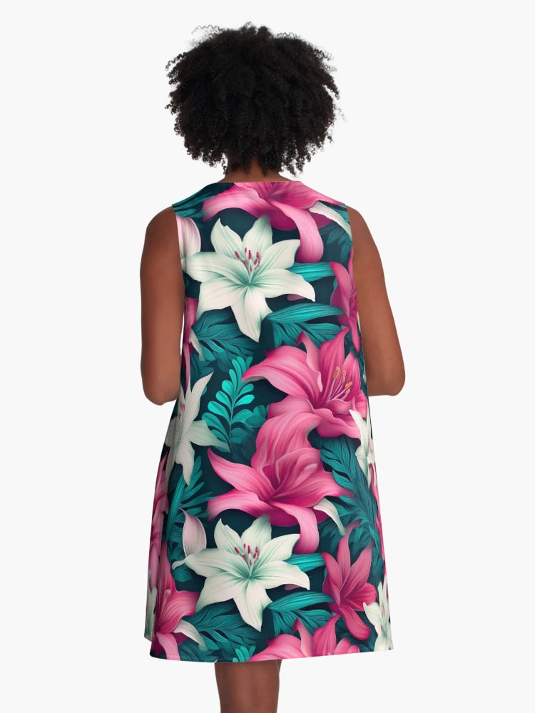 Dreamlike Harmony: Pink and White Lilies 3D Floral Pattern