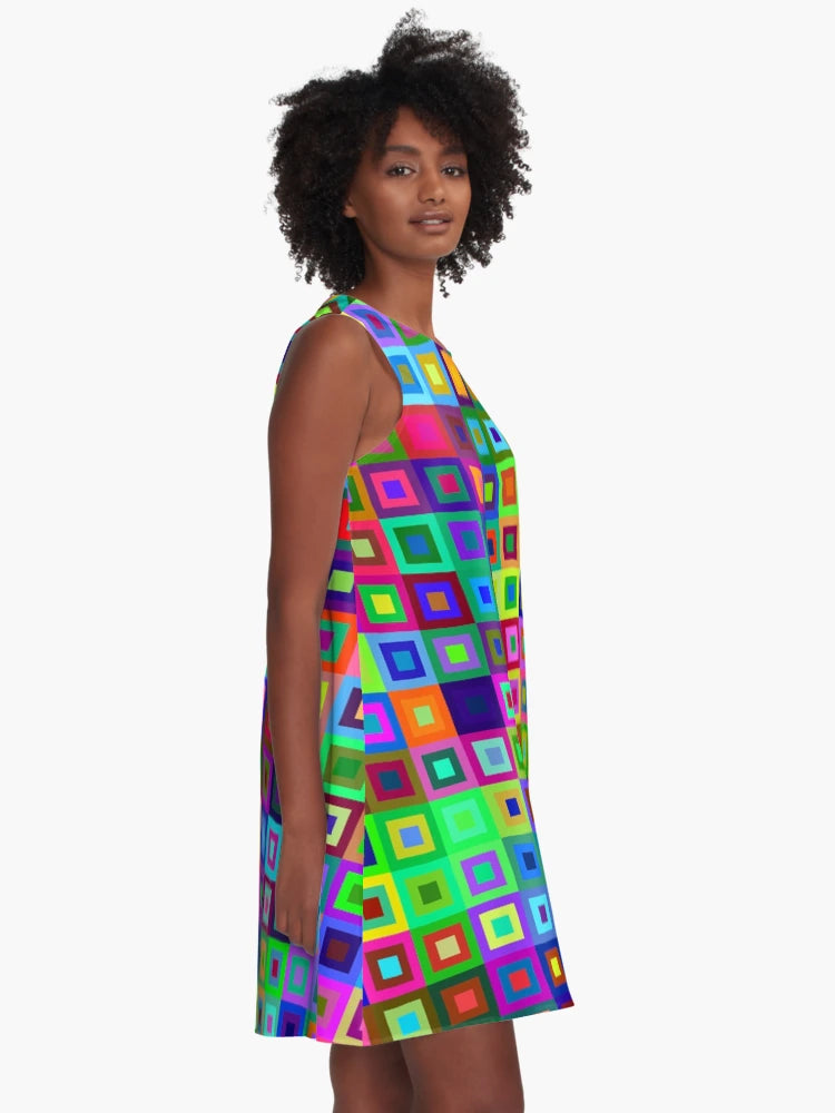 3D Metallic Rave Squares Acid Trip Black Light Hologram