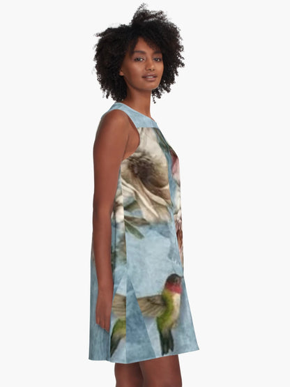 A-line dresses Three-dimensional 3d  decoration of a bird and roses (the beauty of nature) And many other high-quality products that have this design that you will like.....