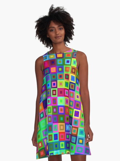 3D Metallic Rave Squares Acid Trip Black Light Hologram