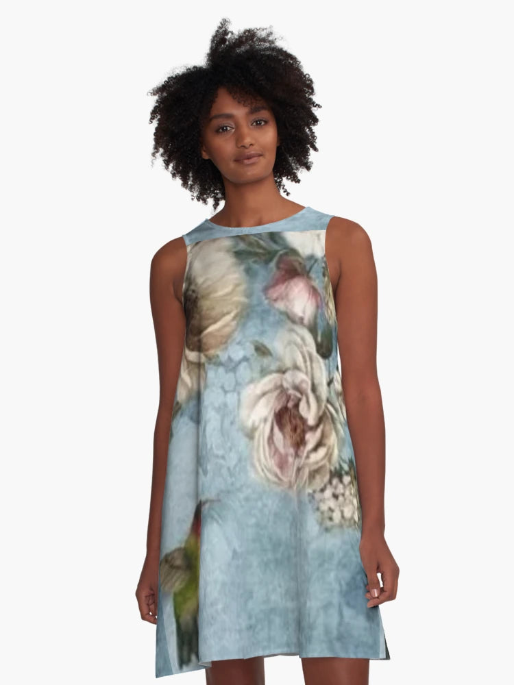 A-line dresses Three-dimensional 3d  decoration of a bird and roses (the beauty of nature) And many other high-quality products that have this design that you will like.....