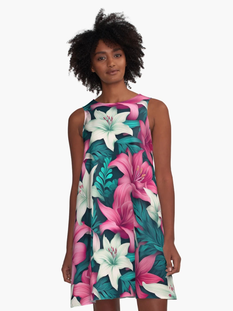 Dreamlike Harmony: Pink and White Lilies 3D Floral Pattern