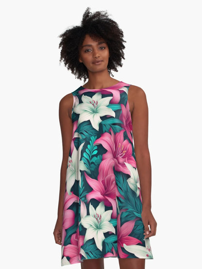 Dreamlike Harmony: Pink and White Lilies 3D Floral Pattern