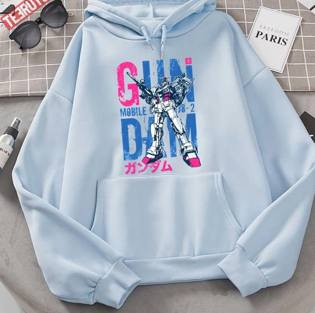033 Gundam Fluo Blue Mobile Suit Gundam Unisex Hoodie