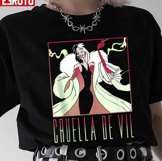 101 Dalmatians Cruella Devil Portrait Box Up Unisex T-Shirt