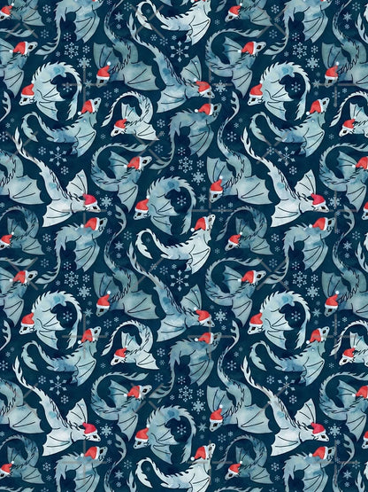 Dragon fire dark blue Christmas snowflake