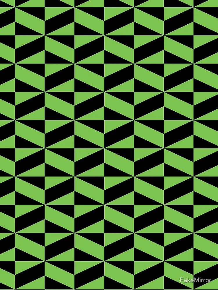 3D Effect Geometric Pattern - Green and Black Cubes Optical Illusion