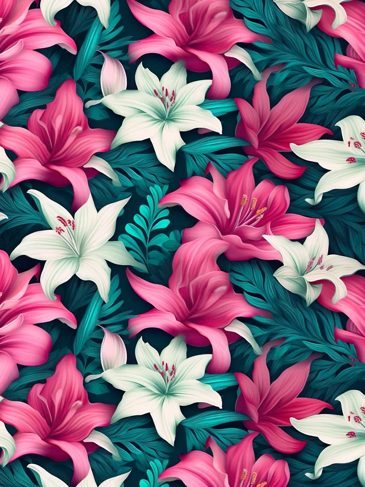 Dreamlike Harmony: Pink and White Lilies 3D Floral Pattern