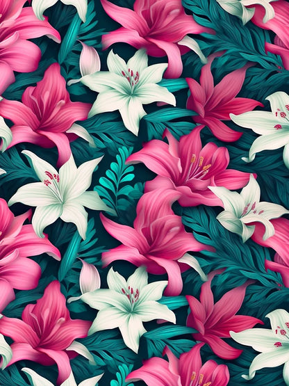 Dreamlike Harmony: Pink and White Lilies 3D Floral Pattern