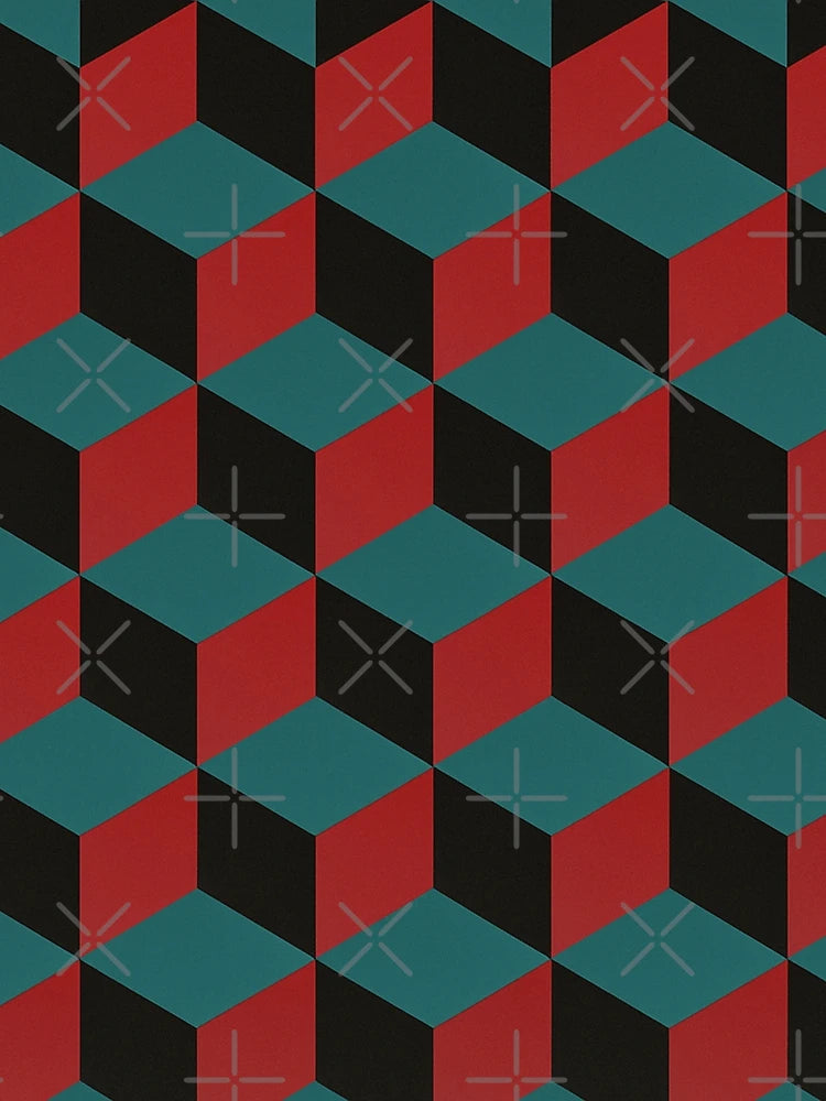 3D Illusion Cubes - Teal, Black, Red