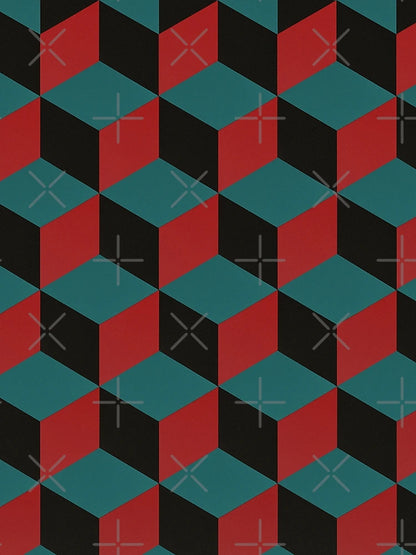 3D Illusion Cubes - Teal, Black, Red