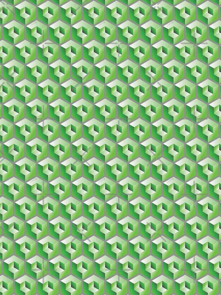3D GREEN 'CUBE in CUBE' GEOMETRIC PATTERN ILLUSION on Gray Background (Cube v3 GREEN on GRAY) ©