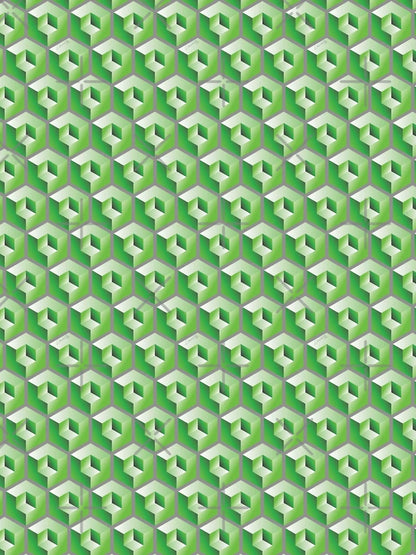 3D GREEN 'CUBE in CUBE' GEOMETRIC PATTERN ILLUSION on Gray Background (Cube v3 GREEN on GRAY) ©
