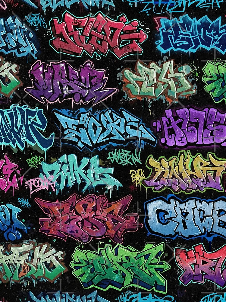 3D Graffiti Tags: European & American Style on Black Wall