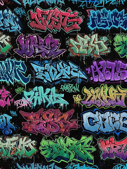3D Graffiti Tags: European & American Style on Black Wall