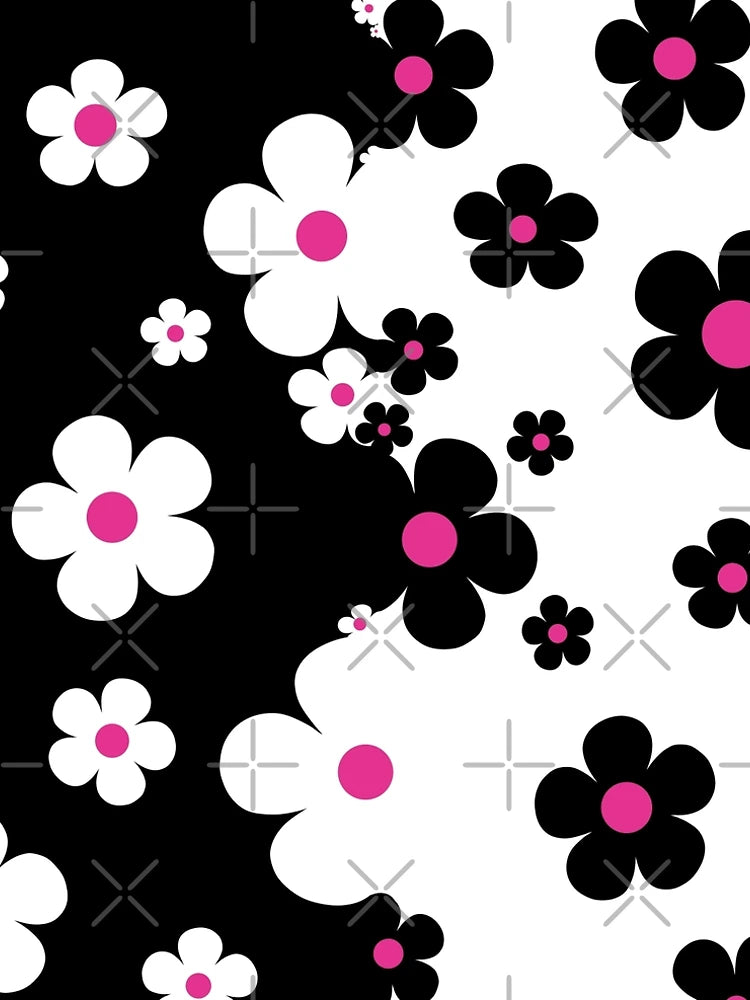 60's Retro Pop Small Flowers in Black, White and Pink