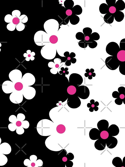 60's Retro Pop Small Flowers in Black, White and Pink