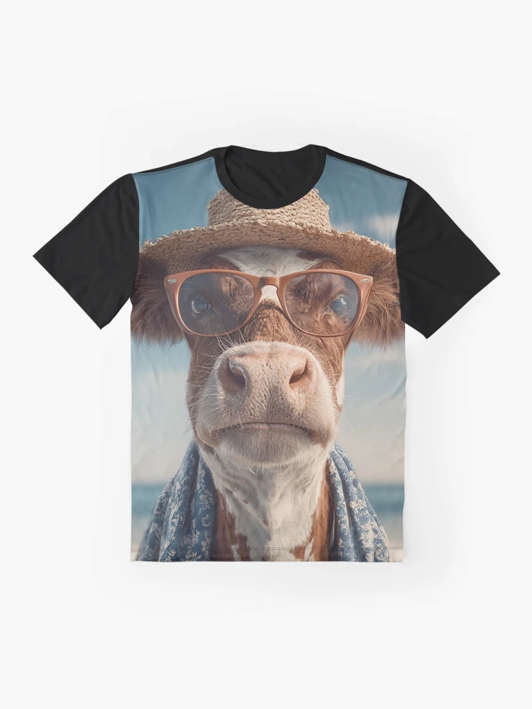 A cow in a hat and glasses