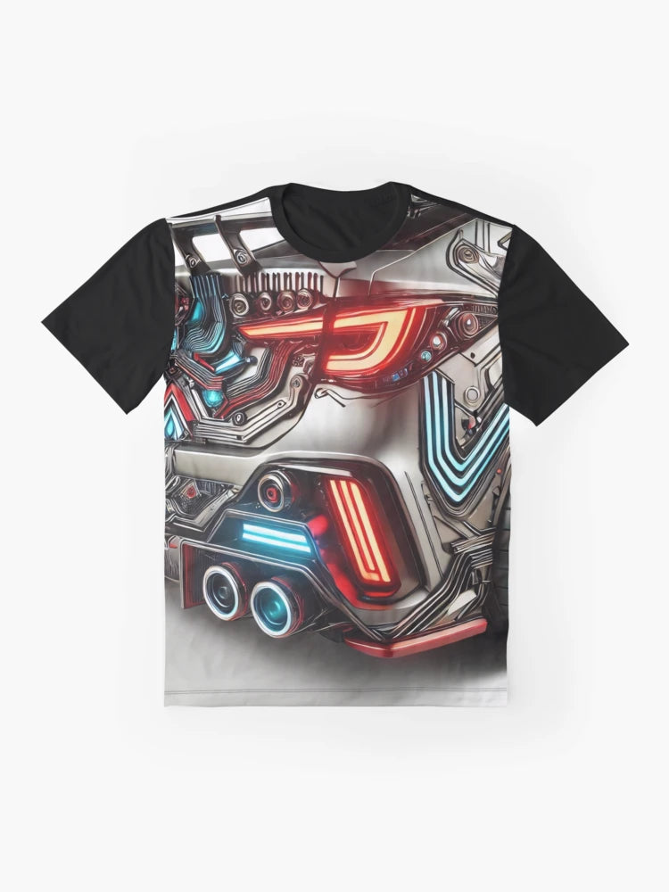 A futuristic car with a sleek design, glowing lights, and intricate mechanical details