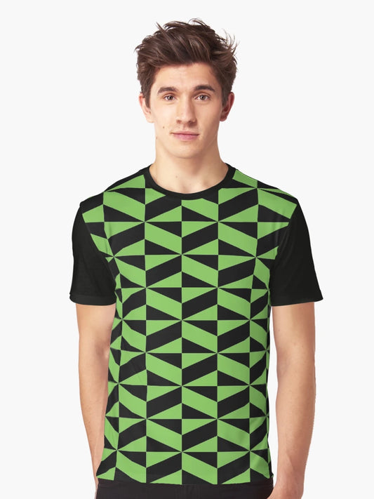 3D Effect Geometric Pattern - Green and Black Cubes Optical Illusion
