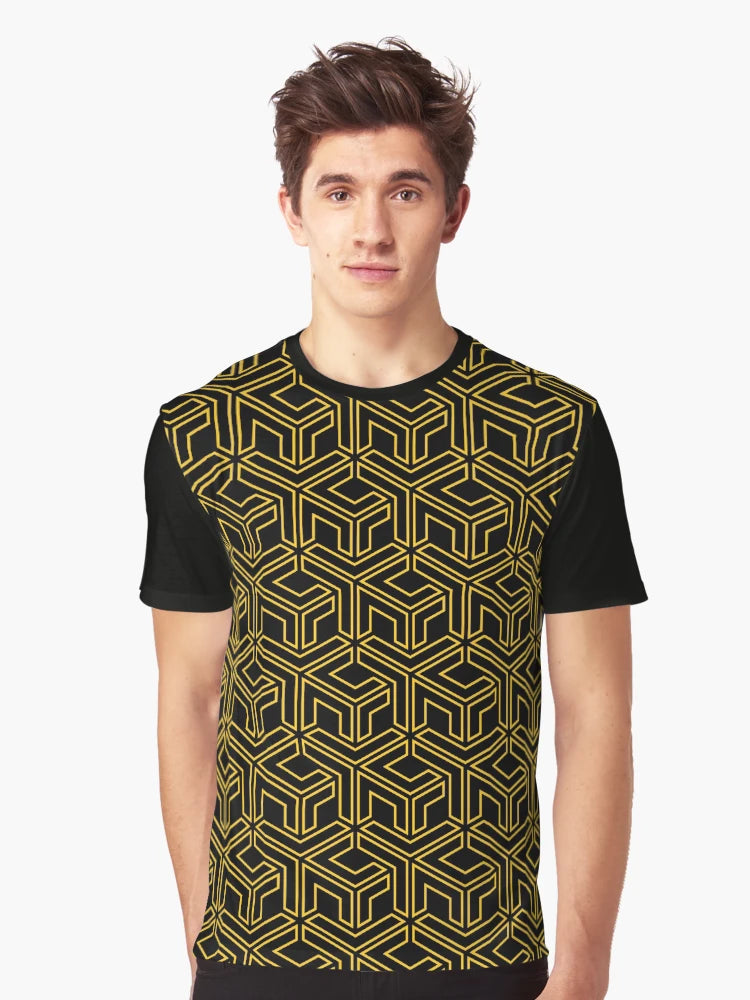 3D Effect Geometric Pattern - Gold Abstract Cubes
