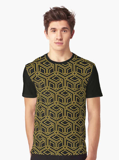 3D Effect Geometric Pattern - Gold Abstract Cubes